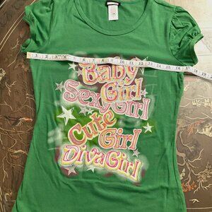 Empowering Girl Power Graphic T Shirt - Size L, Sparkles, White, Silver, Green